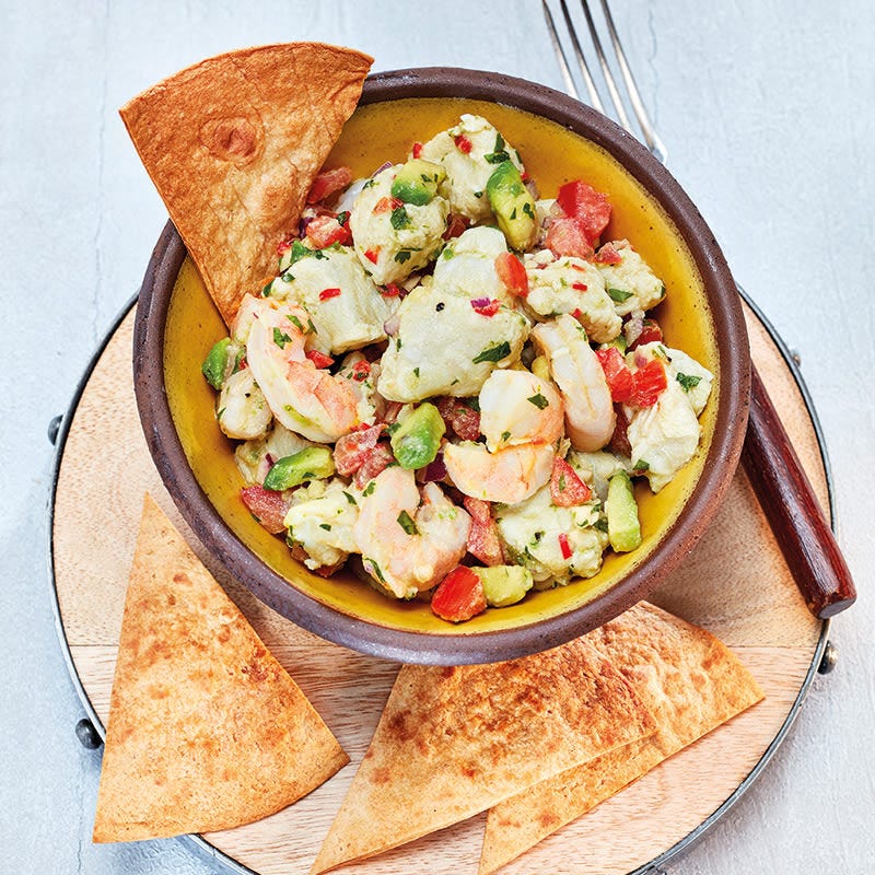 Ceviche mit selbstgemachten Tortillachips