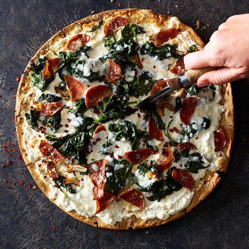 Three-cheese pepperoni pizza
