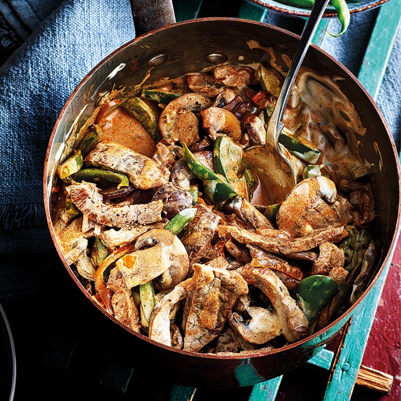 Beef stroganoff with mash