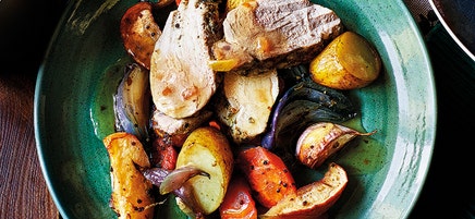 Roast pork with onion gravy
