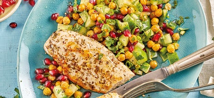 Poulet mit geröstetem Kichererbsensalat