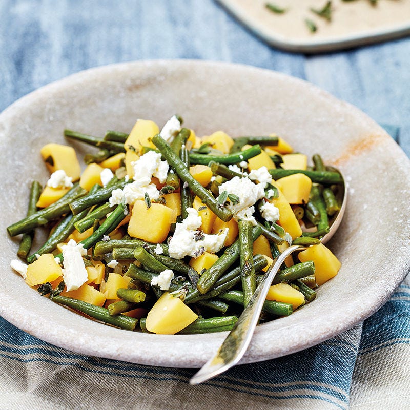 Kartoffel-Bohnen-Pfanne mit Feta