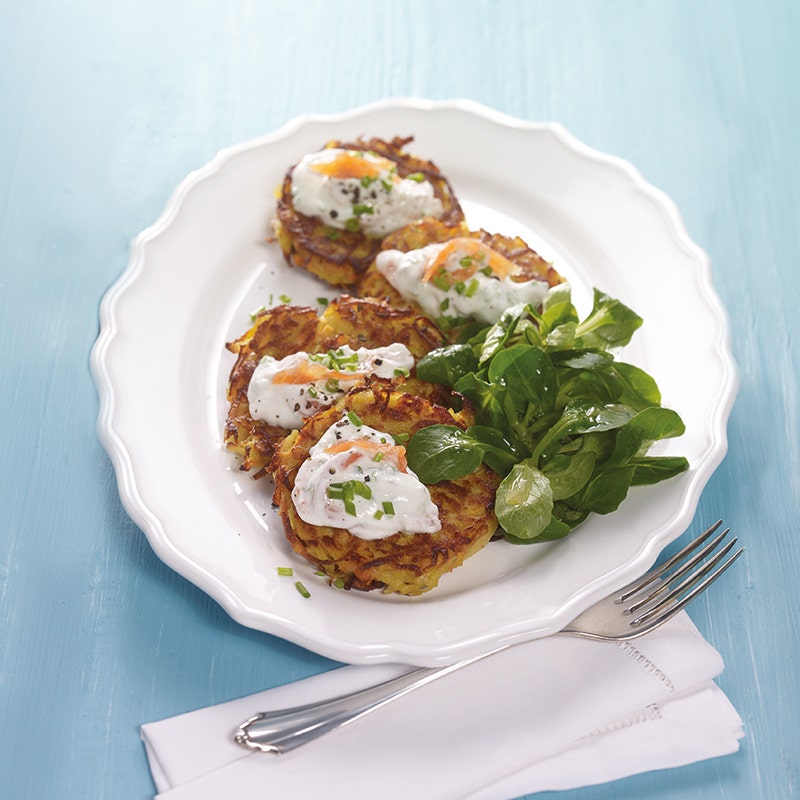 Kartoffelpuffer mit Lachs-Schnittlauch-Creme