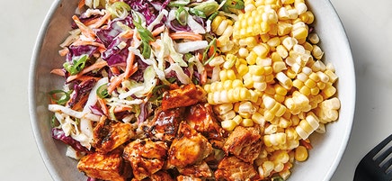 BBQ chicken, corn, and slaw salad