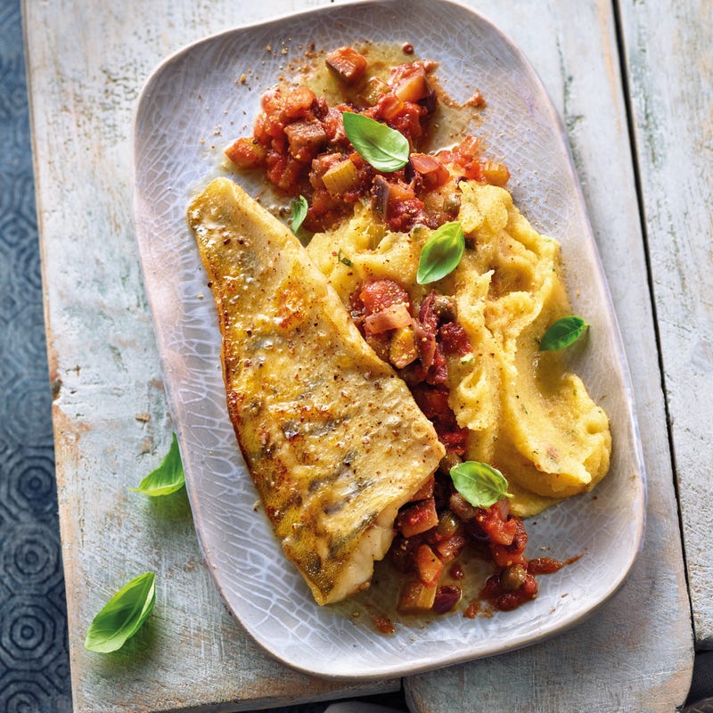 Foto van Polenta met caponata en snoekbaars door WW