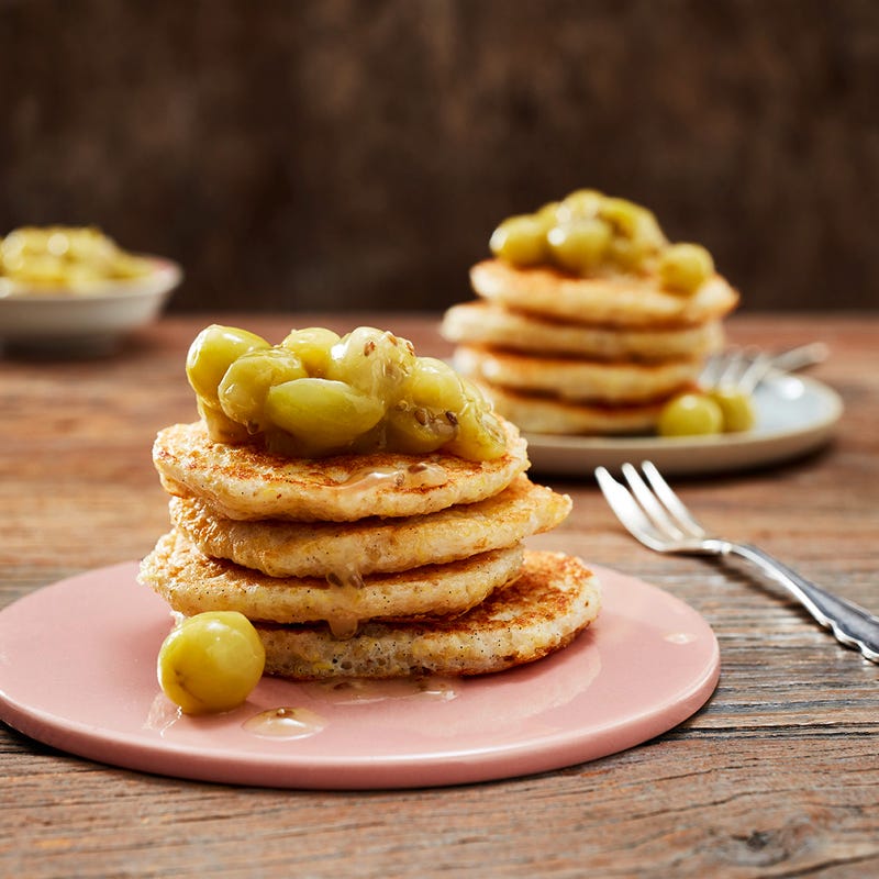 Quinoa-Pancakes mit Stachelbeeren