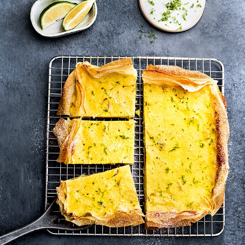 Foto van Filodeegtaart met plattekaas, banaan en limoen door WW