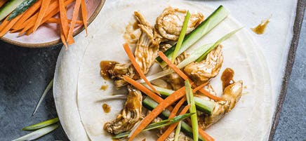 Chinese pancakes with soy poached chicken