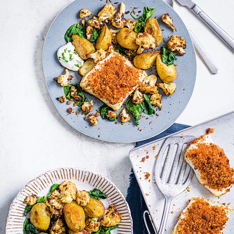 Photo of Chorizo-crusted cod with roasted cauliflower & potatoes by WW