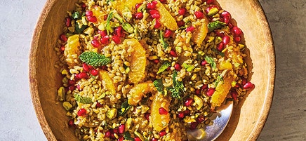 Orange-pomegranate freekeh salad with cardamom dressing