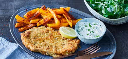 Herbstliches Trutenschnitzel mit Kürbispommes