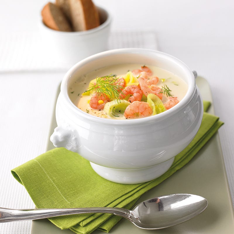 Lauchcremesuppe mit Crevetten