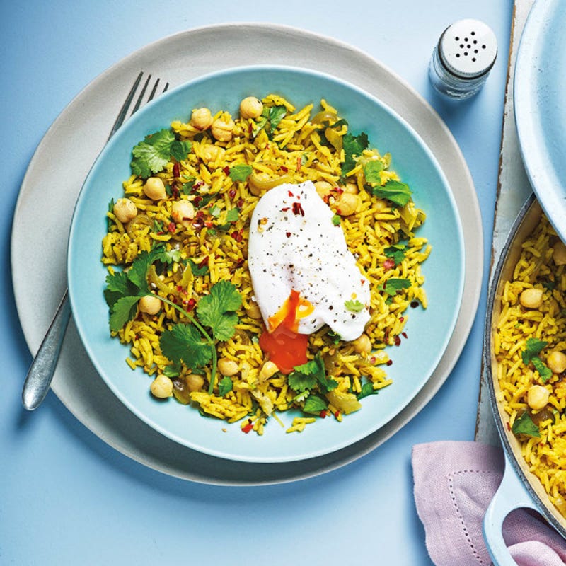 Photo de/du Riz aux pois chiches et curcuma avec œufs pochés par WW
