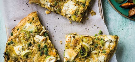 Omelette poireaux, petits pois et chèvre
