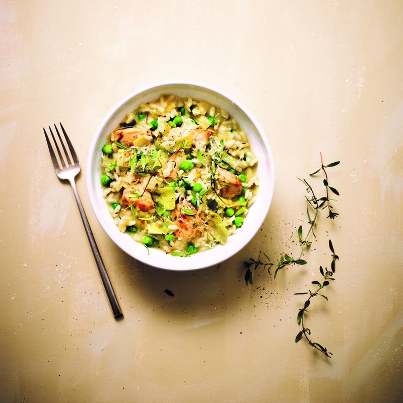 Risotto au poulet et poireaux