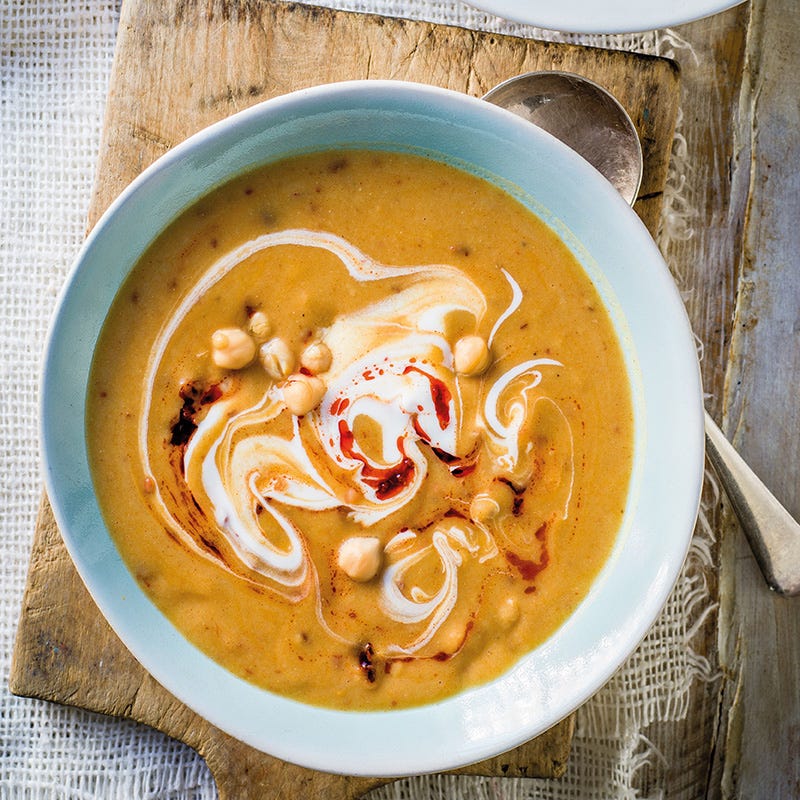 Linsen-Kichererbsen-Suppe mit Harissa
