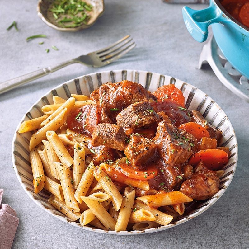 Rindsragout mit Penne