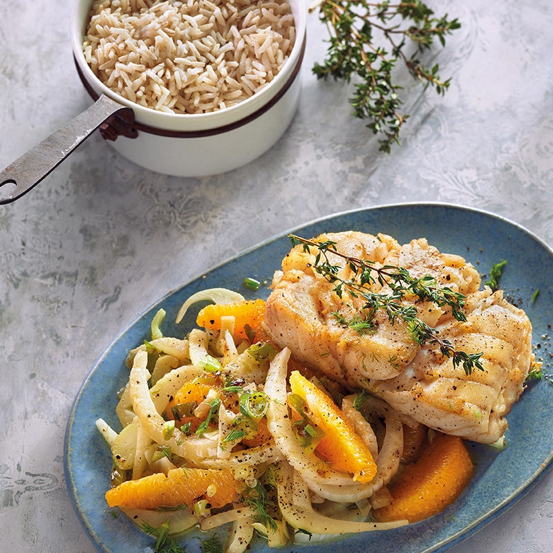 Kabeljau auf Fenchel-Orangen-Gemüse