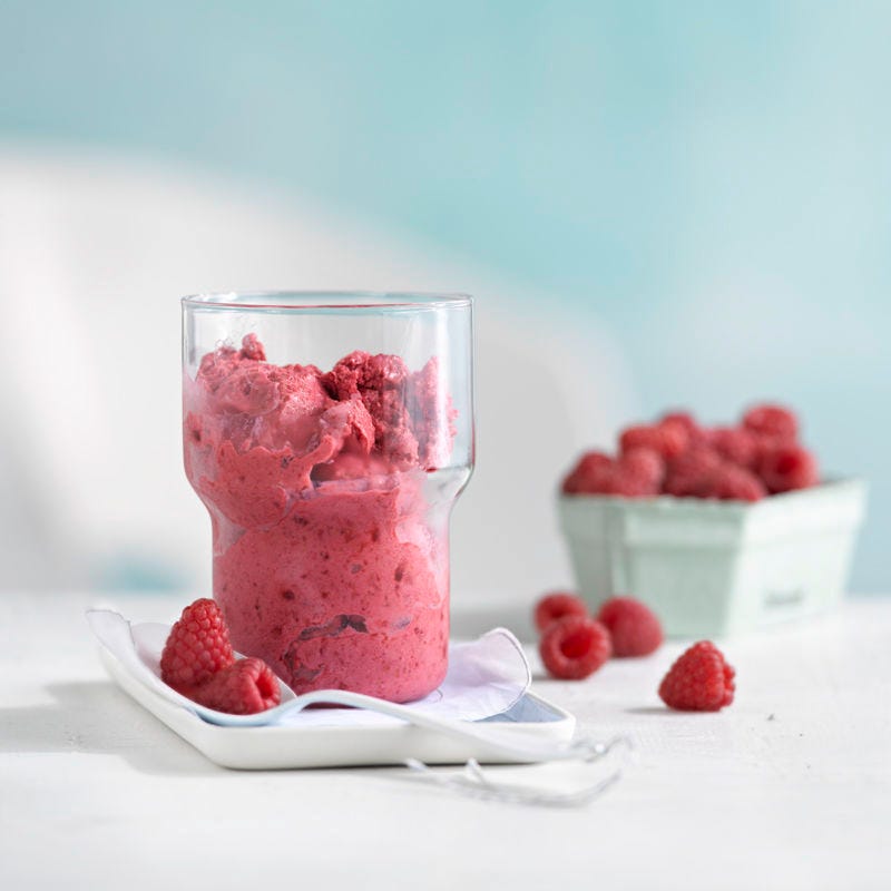 Soja-Himbeer-Sorbet trifft Ahornsirup