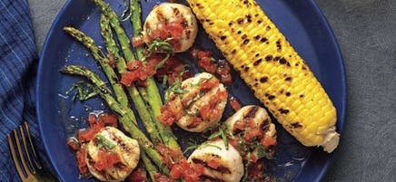 Grilled Scallops with Corn and Asparagus