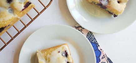 Lemon-glazed blueberry snack cake