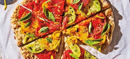 Heirloom tomato and basil pizza