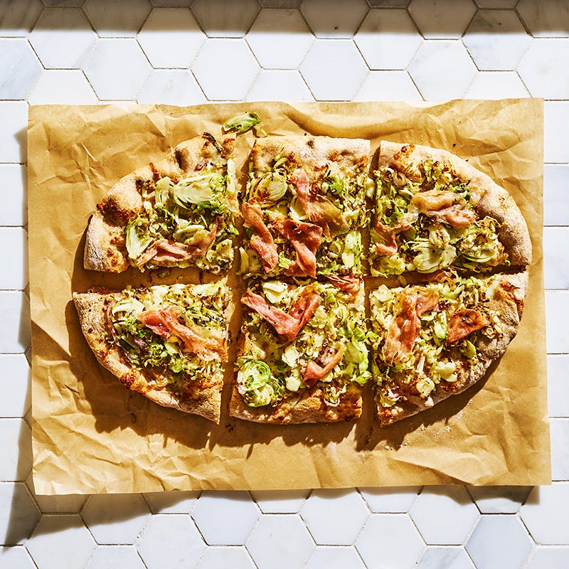 Brussels sprouts & prosciutto pizza