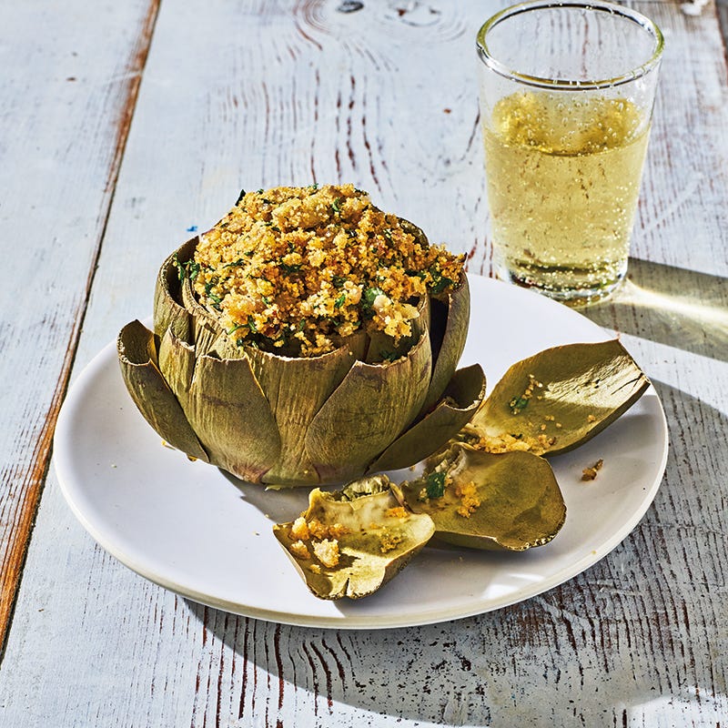 Garlicky stuffed artichokes