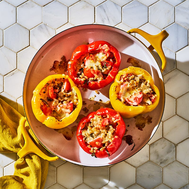 Peppers stuffed with farro, anchovies & tomatoes
