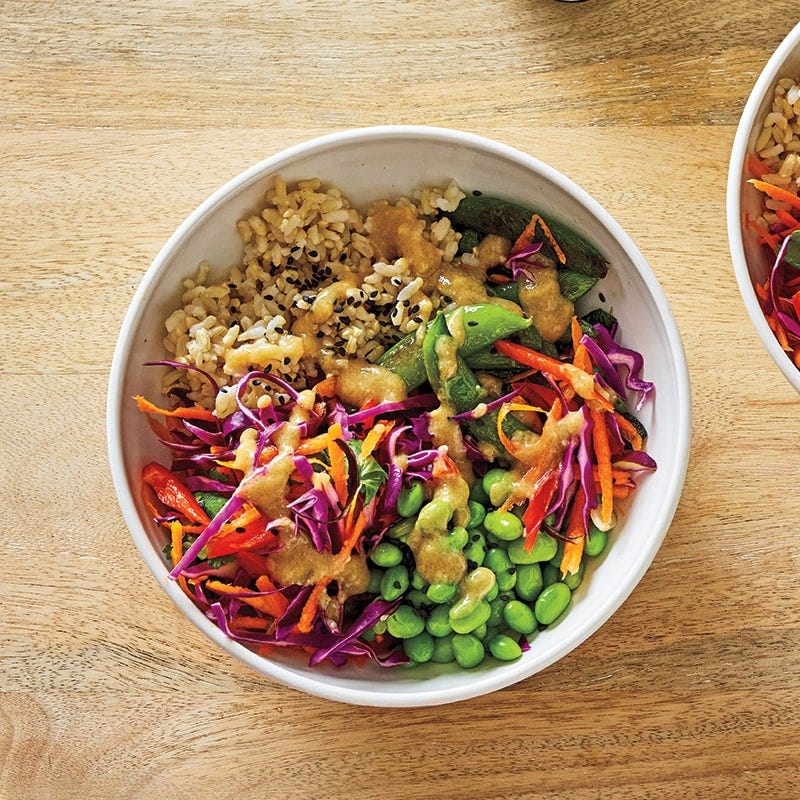 Veggie bowl with miso-ginger dressing