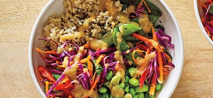 Veggie bowl with miso-ginger dressing