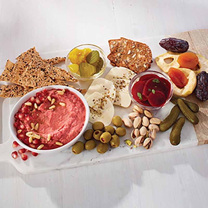 Photo of Middle Eastern platter - pickled beet hummus recipe by WW