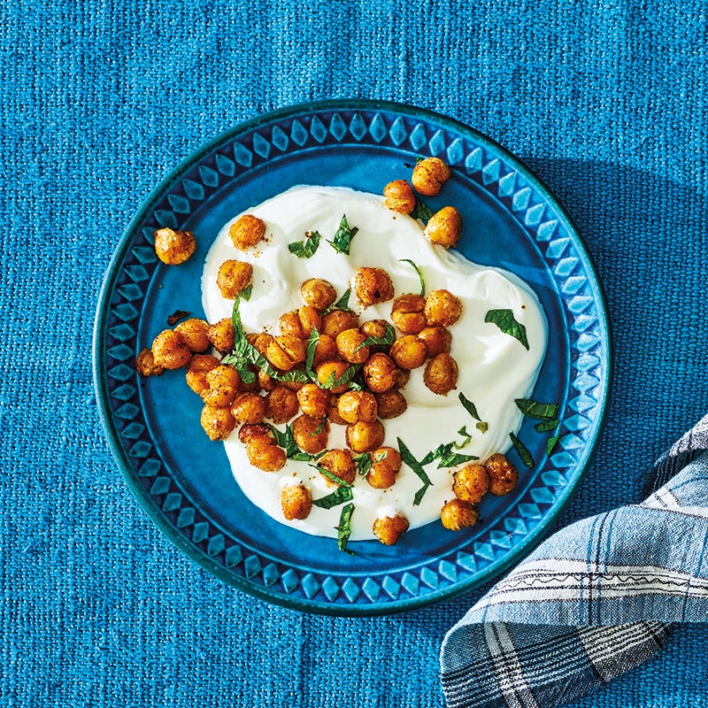 Turkish-spiced chickpeas on salted yogurt