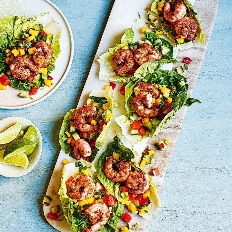 Salt and pepper prawns with mango salsa