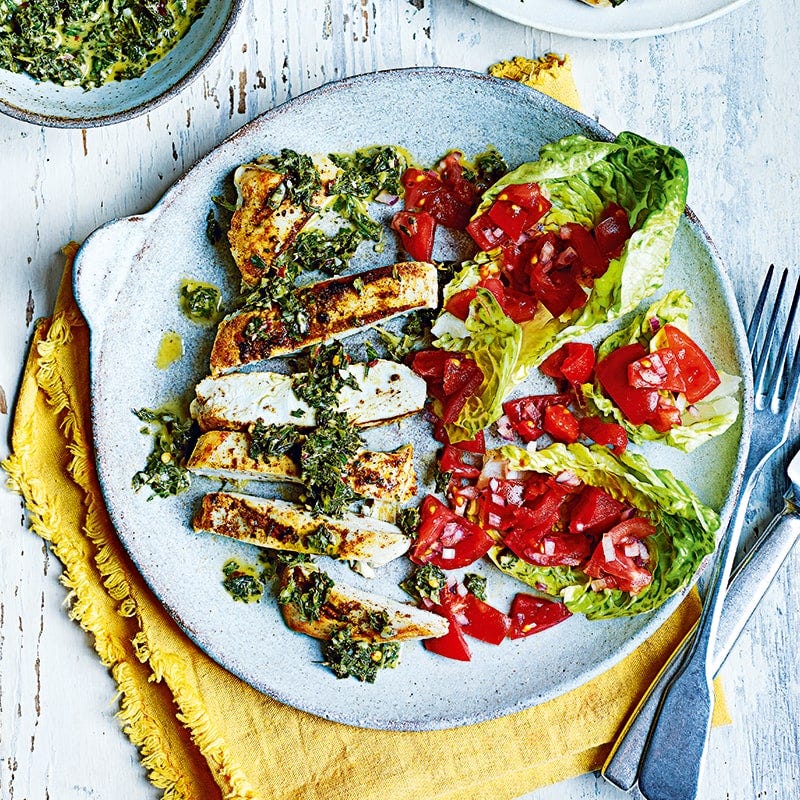 Grilled chicken with mint chimichurri