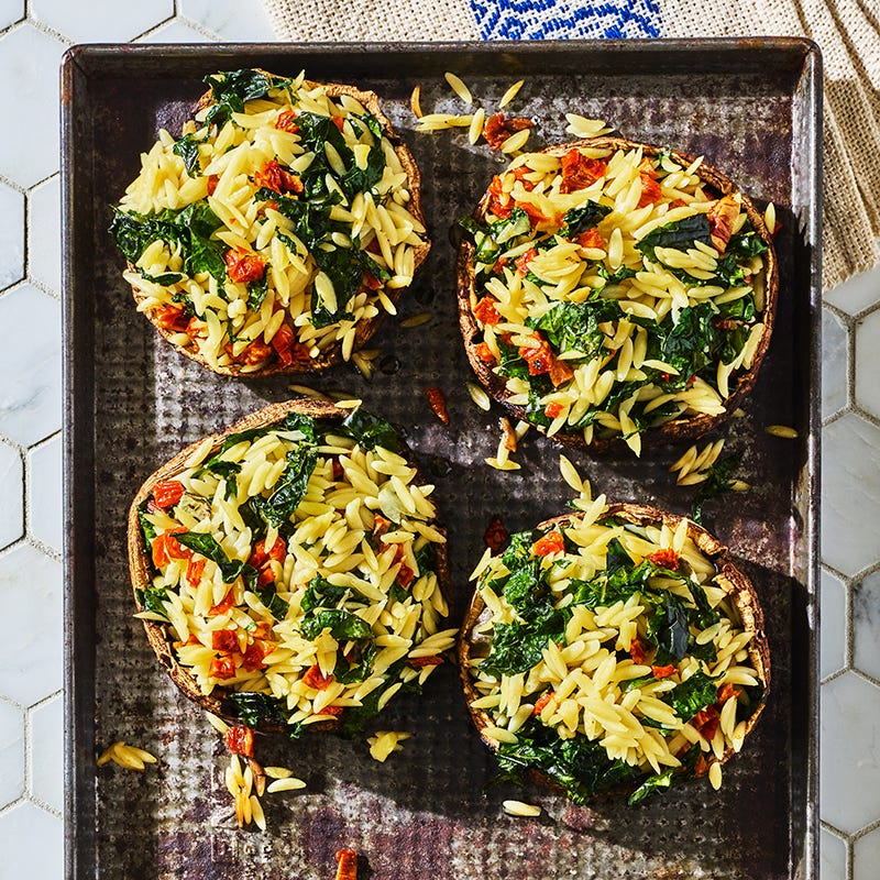 Portobellos stuffed with orzo & sun-dried tomatoes