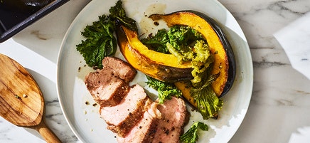 Pork Tenderloin with Winter Squash & Mustard Greens