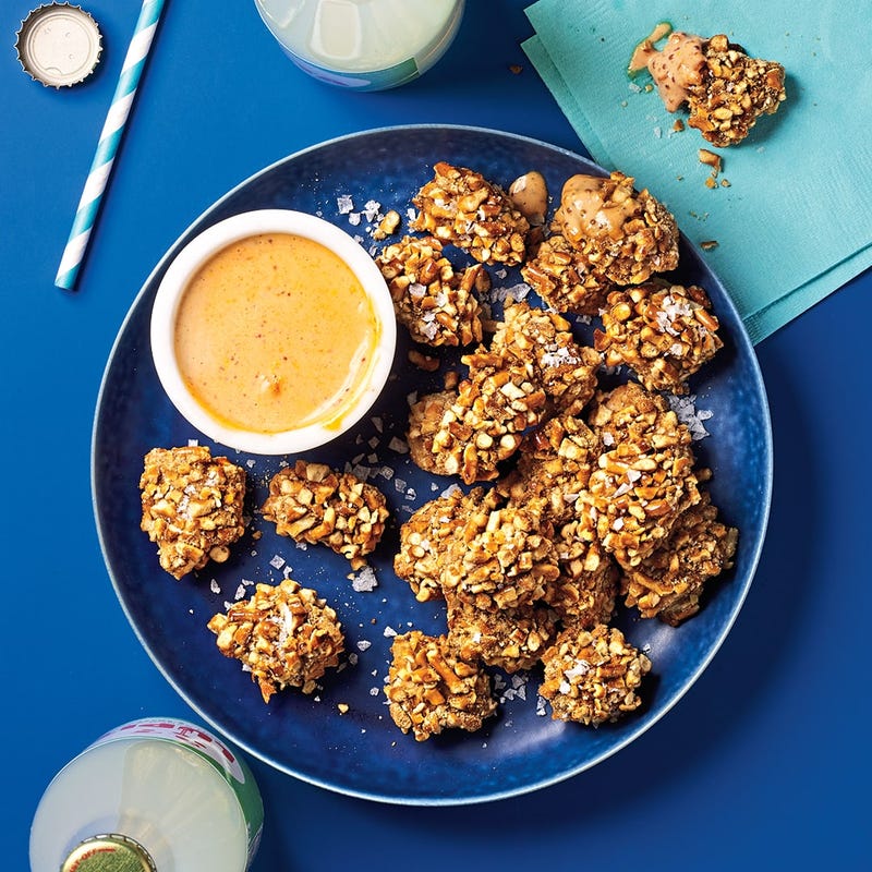 Pretzel-coated chicken bites
