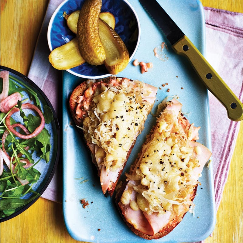 New York-style open turkey sandwich