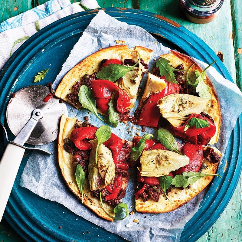 Cheat's olive and artichoke pizza