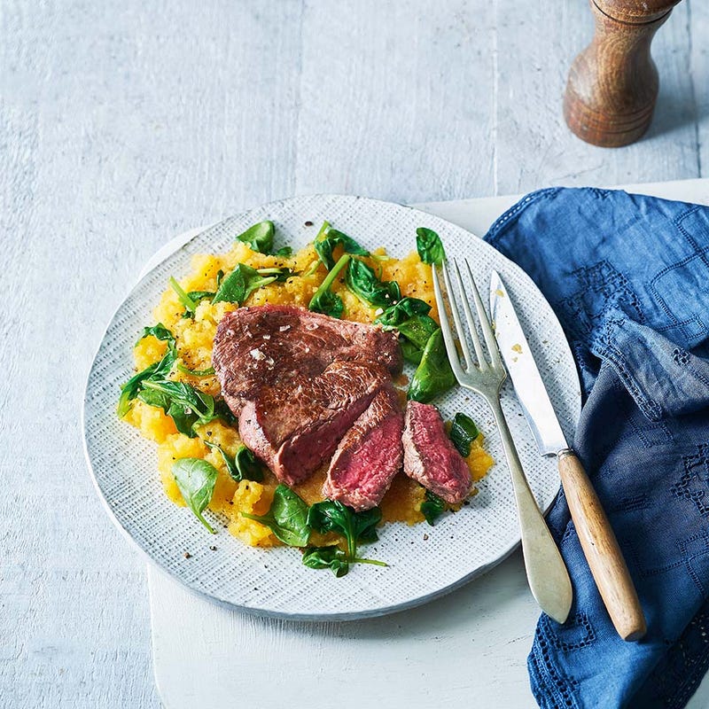 Photo of Grilled steak with sweet potato & spinach mash by WW