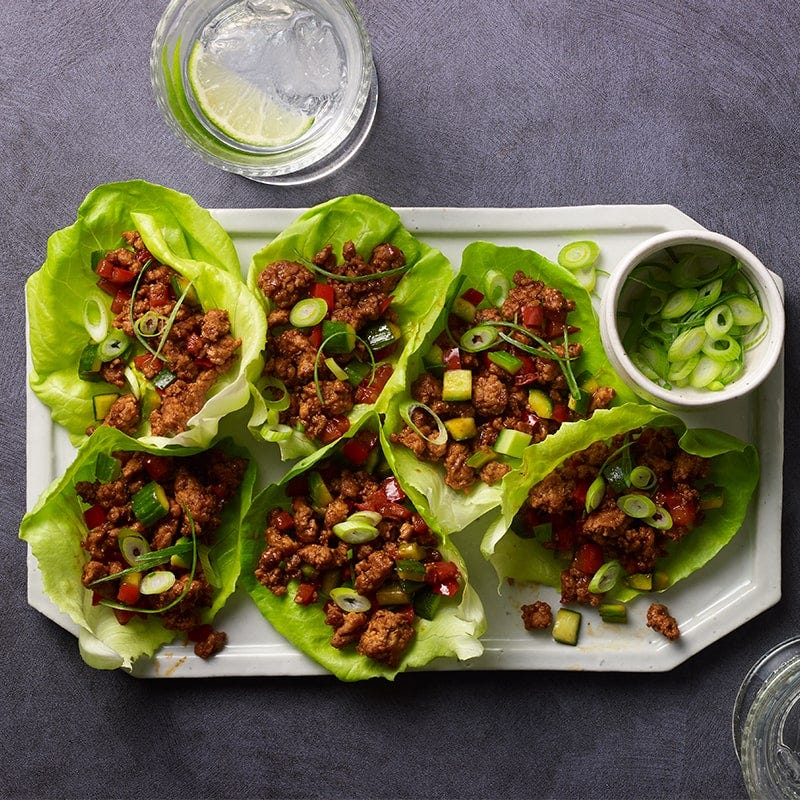 Spicy pork and veggie lettuce wraps