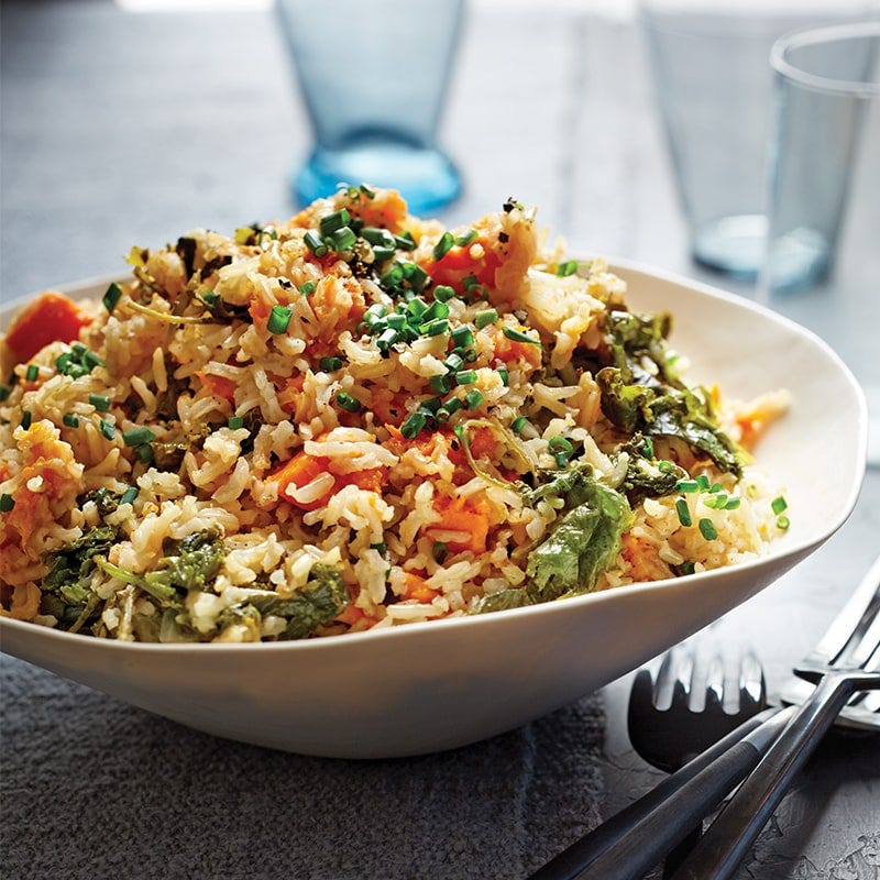 Brown rice, kale and sweet potato pilaf