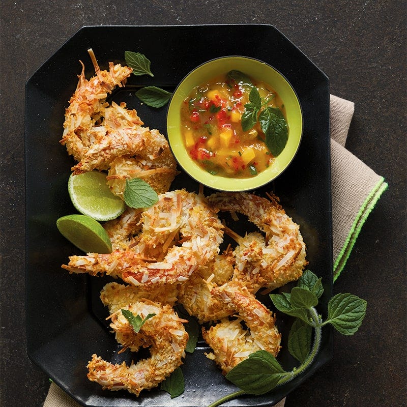 Air fryer coconut prawns with mango sauce