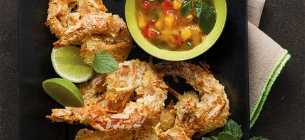 Air fryer coconut prawns with mango sauce
