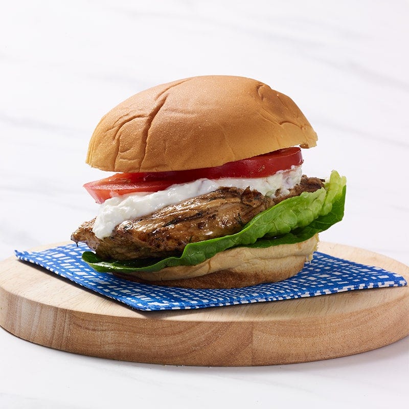 Greek-inspired chicken burgers