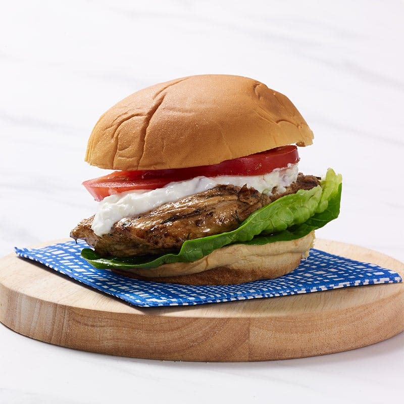 Greek-inspired chicken burgers