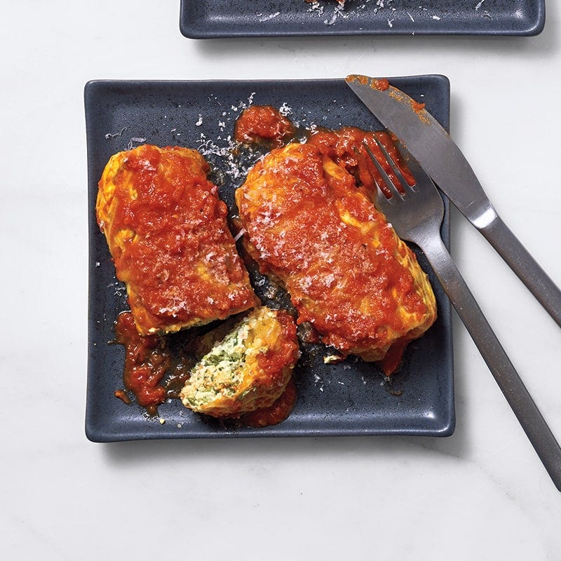 Slow-cooked ricotta and spinach-stuffed cabbage