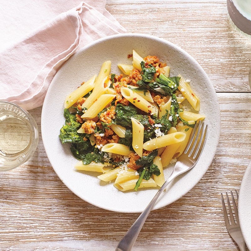 Penne with spinach and sausage