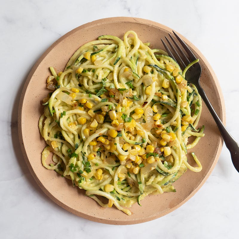 Zucchini noodles with creamy corn sauce